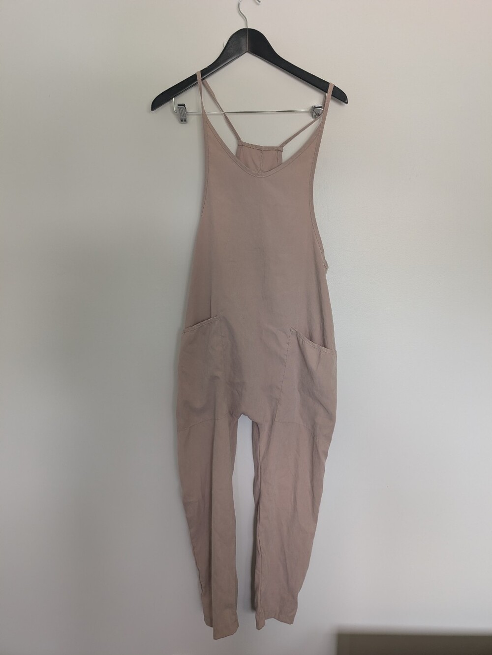 Rich): Slouchy Harem Strap Overalls Jumpsuit Taupe/Beige Small